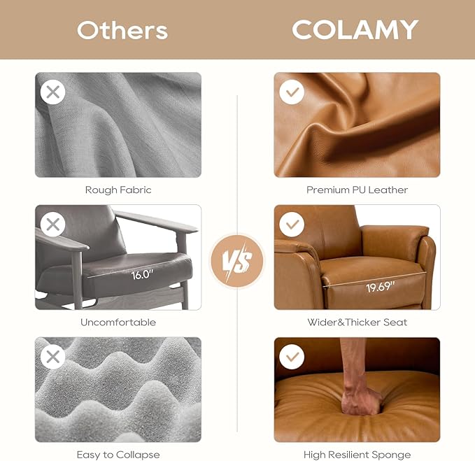 COLAMY Leather Swivel Recliner Chair with Footrest, High Back with Double-Layer Cushion, Glider Recliner for Nursery & Living Room, Bedroom, Camel-CubbioJoy