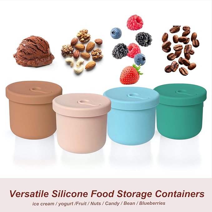 8.5oz Silicone Snack Containers for Kids, Reusable Small Containers with Airtight Lids, Silicone Baby Food Storage Jars, Freezer, Microwave and Dishwasher Safe, Perfect for Infant & Toddler - 4 Pack-CubbioJoy