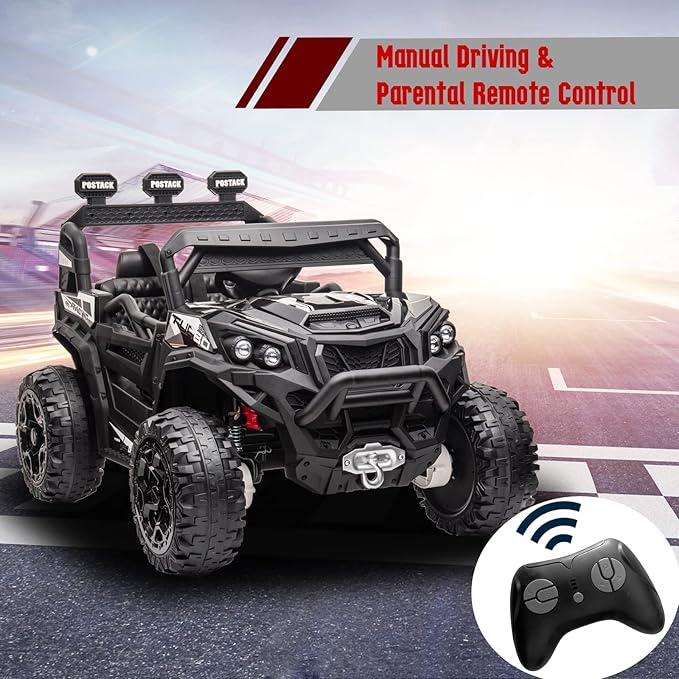 4x4 Kids Ride On Car with Remote Control, 24V Battery Powered Ride On Truck 4WD/2WD Switchable Electric Car for Kids Ride On UTV for Boys with Car Key LED Lights Music, Black…-CubbioJoy