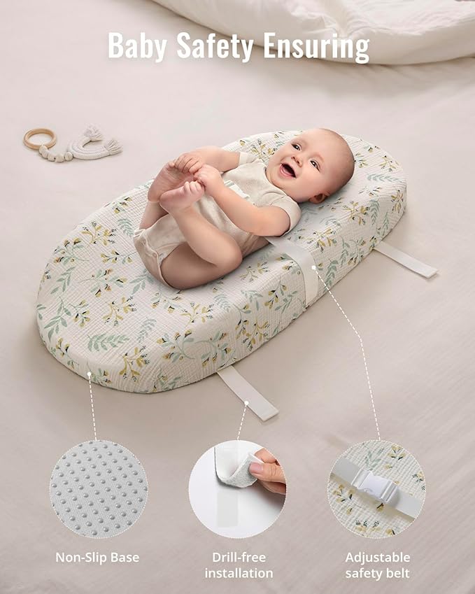 Blissful Diary Muslin Baby Changing Pad with Waterproof Lining Foam, Baby Changing Table Pad with Cover for Dressers (Botanical Leaf, Avocado)-CubbioJoy