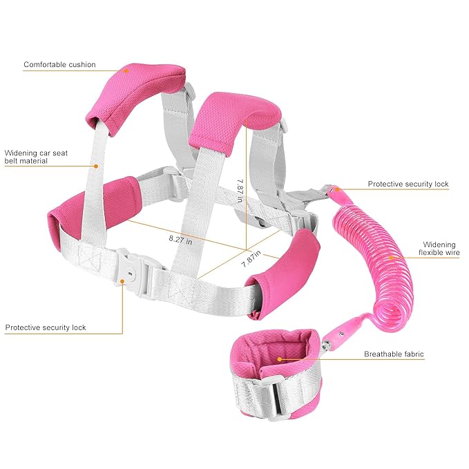 2 in 1 Toddler Leash Anti Lost Wrist Link Pink Safety Harness with Lock for Kids, Baby Leash Anti Lost Wrist Link Safety Wrist Link for Toddlers(Pink 8.2 Ft) …-CubbioJoy