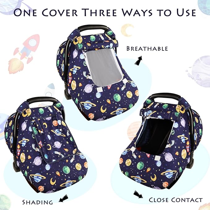 Baby Carseat Cover Winter, Pea Pod Infant Car Seat Covers Canopy for Newborn with 2 Layers Windows of Breathable Mesh/Fabric, Lightweight Polyester/Minky Dot Backing, Snug Fit Most Baby Car Seat-CubbioJoy