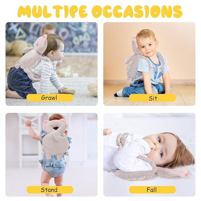 Baby Head Protection Backpack - Soft & Comfortable, Cute Cartoon Design, Elephant-CubbioJoy