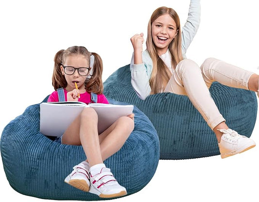 2 Pcs Classic Bean Bag Chair, with Faux Rabbit Fur Cover for Teens and Kids, Memory Foam Bean Bag Chairs, Ultra Soft Faux Fur Fabric, 2.5 feet Round Fluffy Bean Bag Sofa-CubbioJoy