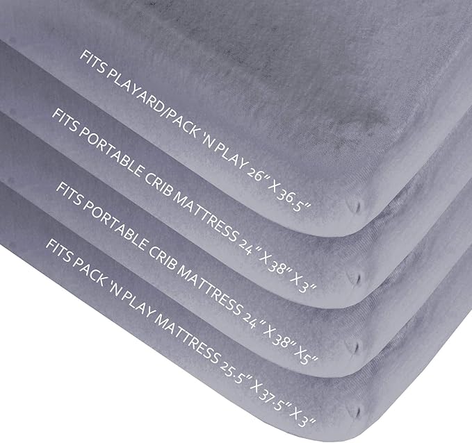 4-Pack Fitted Pack and Play Sheets for Boys and Girls - Breathable, Soft Microfiber Baby Sheets in Grey and Pink-CubbioJoy