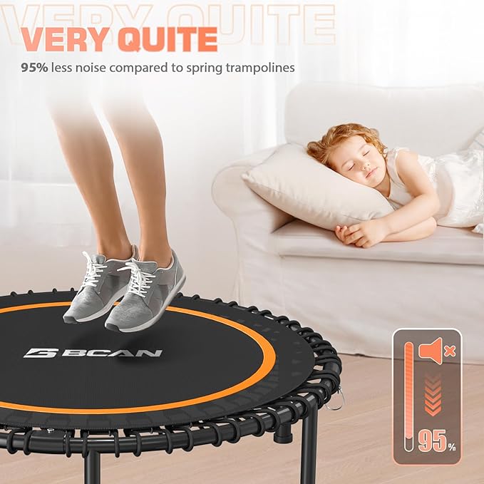 BCAN 40"/48" Mini Rebounder Trampoline for Adults with Bar, 450/550LBS Fitness Trampoline with Bungees, Adjustable Handle, Stable & Quiet, Indoor Outdoor, Whole-Body Workout & Relaxation at Home-CubbioJoy