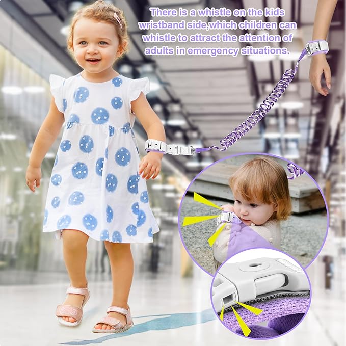 Accmor Toddler Leash with Reflective Baby Anti Lost Wrist Link, 2 in 1 Kids Walking Harnesses Belt Leashes with Key Lock for Girls Age 1-4, Keep Child Close Rope Tether for Outdoor Travel Purple-CubbioJoy