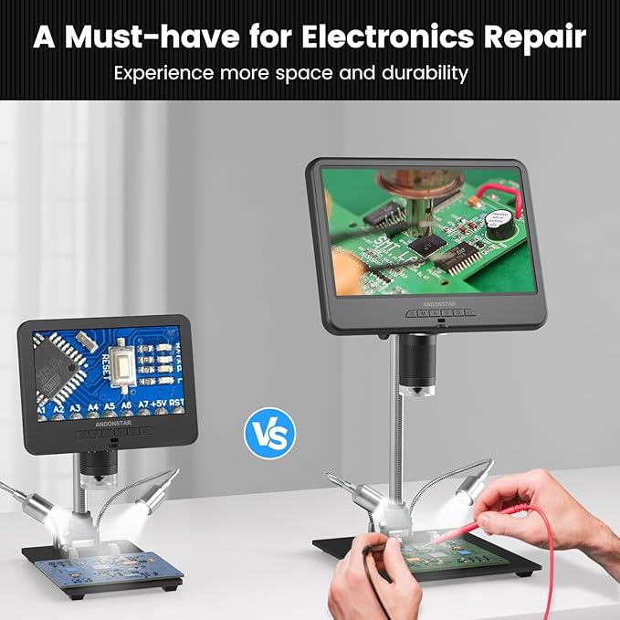 Andonstar AD210 10.1 Inch LCD Digital Microscope for Adults, Soldering Microscope for Electronics Repair, Coin Microscope Camera Full View for Error Coins with Light, Biological Slides Kit, 32G Card-CubbioJoy