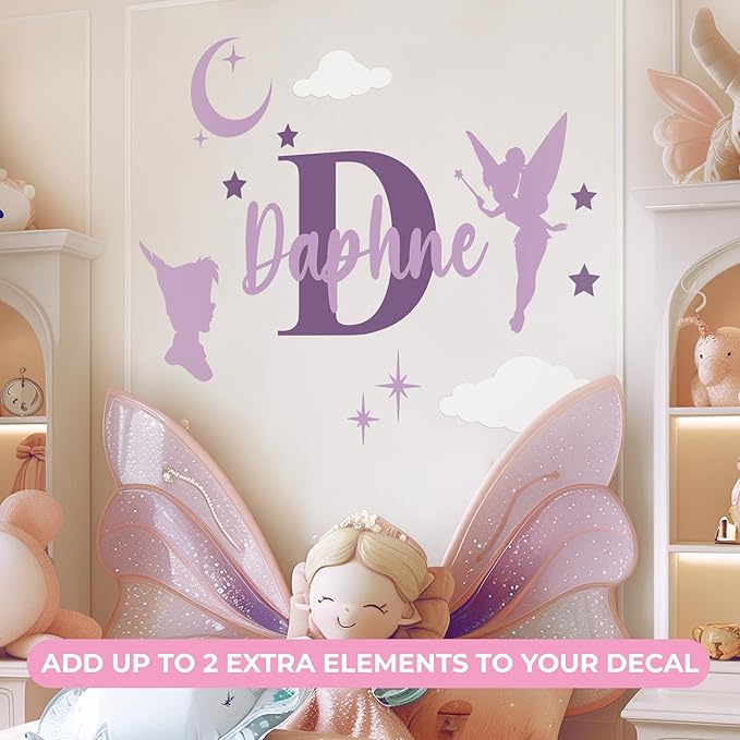 CRYPTONITE Personalized Name & Initial Tinkerbell Vinyl Wall Decals - Baby Girl Bedroom Decor - Fairy & Princess Wall Decals (A. Tinkerbell)-CubbioJoy