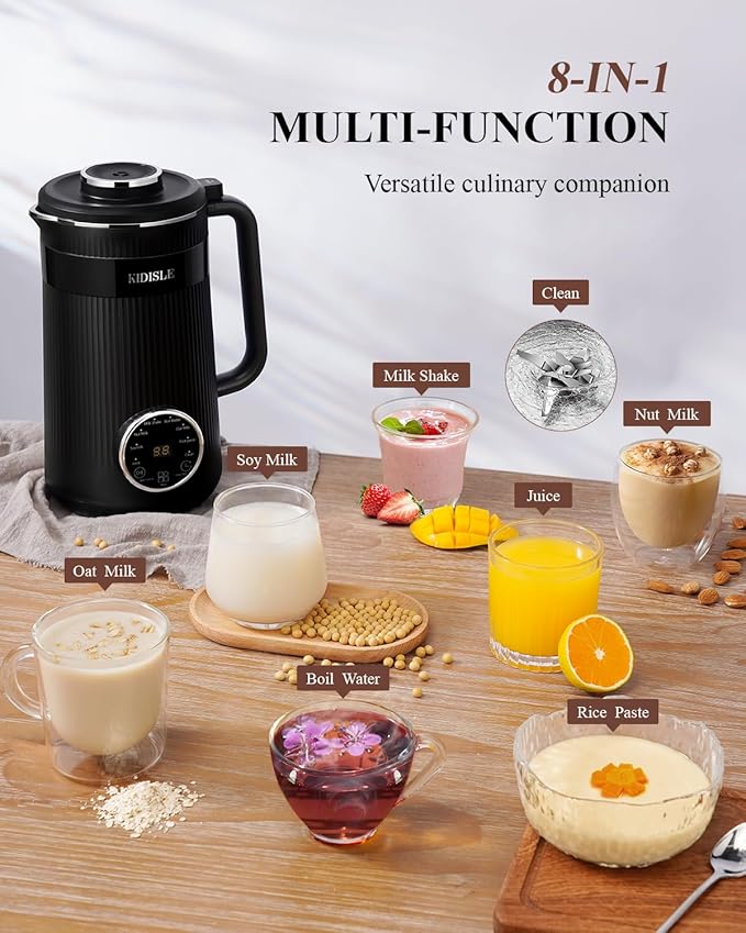 32oz Automatic Soy Machine for Homemade Almond, Oat, Coconut, Soy, Plant Based Milks and Non Dairy Beverages with Delay Start/Keep Warm/Self-Cleaning/Boil Water, Black-CubbioJoy