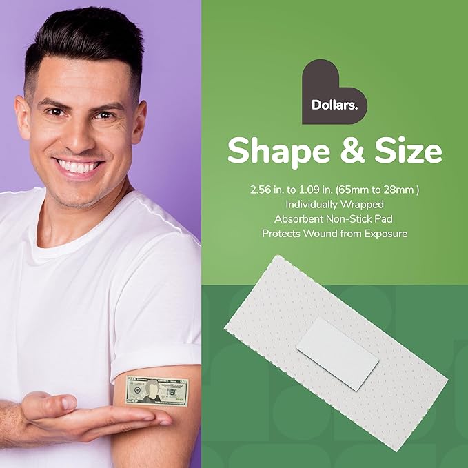 BioSwiss Bandages, Money Shaped Self Adhesive Bandage, Latex Free Sterile Wound Care, Fun First Aid Kit Supplies for Kids, 24 Count-CubbioJoy