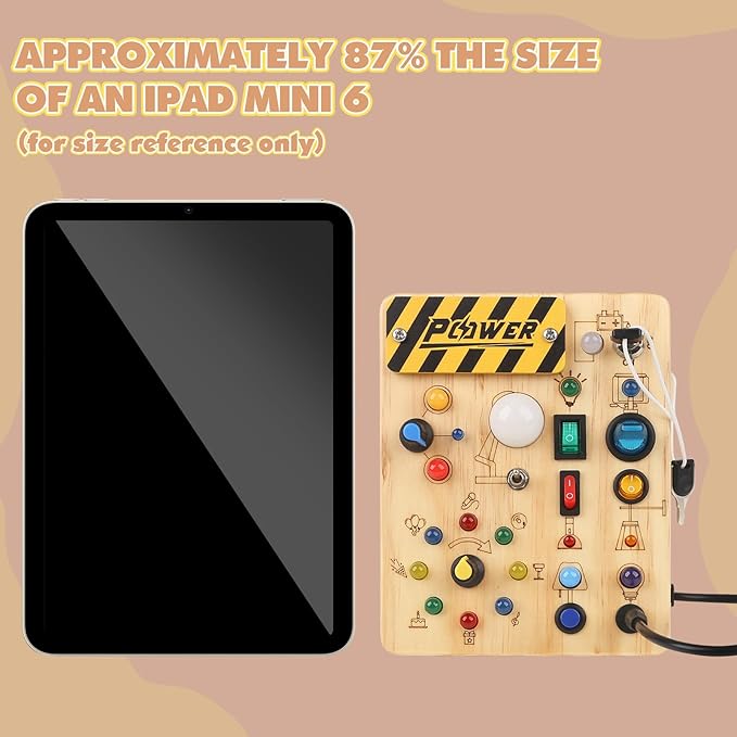 Joyreal Montessori Busy Board Wooden Sensory Toys for Toddler with LED Light Up Switch, Baby Fidget Board Travel Toys for 18+ Months, 1 2 3 Year Old Boys Girls Toddler Toy Gifts (Classic)-CubbioJoy