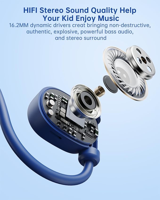 Kid Headphones for School, Air Conduction Open Ear Headphones, 3.5mm Jack Wired Cord, Ultra-Comfort, Ergonomic and Lightweight Design Perfect for School and Outdoor Activities-Blue-CubbioJoy