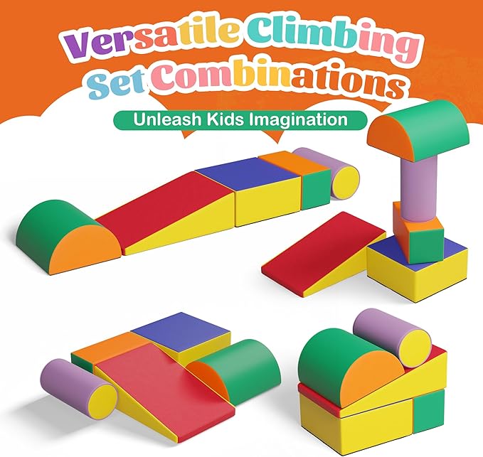 5 Pcs Foam Climbing Blocks for Toddlers, Soft Play Set Climb and Crawl Foam Activity Playset Gym Equipment for Playroom, Daycare, Kindergarten,Multicolored-CubbioJoy