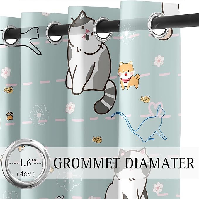 Cartoon Cat Blackout Curtains for Girls Room - Grommets Top, Animal Themed, Thermal Insulated Panels for Bedroom, Nursery Decor, 82 in x 84 in-CubbioJoy