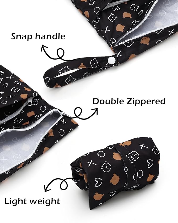 ALVABABY 3 Cloth Diaper Wet Dry Bags Waterproof Reusable with Two Zippered Pockets Travel Beach Pool Daycare Soiled Baby Items Yoga Gym Bag for Swimsuits or Wet Clothes Small Medium Large 3L-SML10-CubbioJoy
