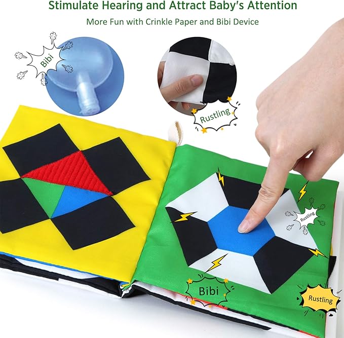 beiens High Contrast Black and White Baby Book - Touch and Feel Crinkle Sensory Toy - Visual Stimulation Interactive Montessori Toys for 0-12 Months Infant Newborn - Baby Gift for Boys Girls-CubbioJoy