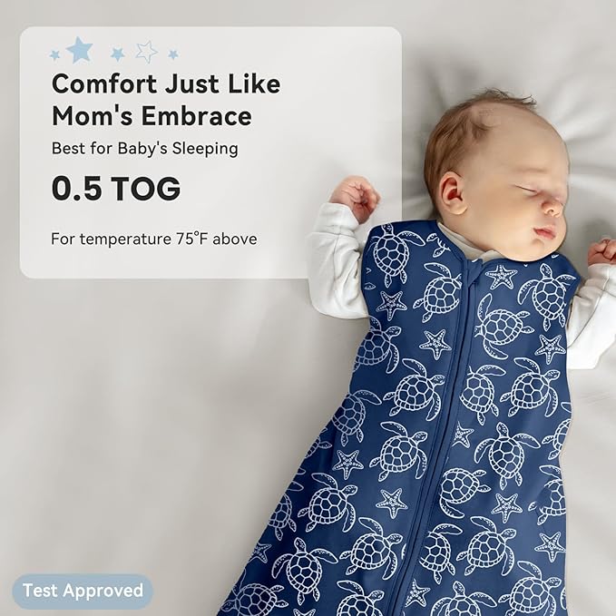 Baby Sleep Sack 0-6 Months 0.5 Tog Wearable Blanket Baby, 3 Pack 100% Cotton Lightweight Sleeping Sack with 2-Way Zipper for Newborn Infant Shark-CubbioJoy