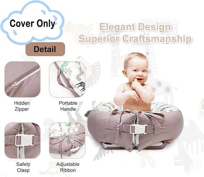 Baby Lounger Cover for Newborns, 100% Cotton Soft Portable Baby Nest Lounger Cover, Breathable Infant Lounger Replacement Cover, Lounger Pillow Cover Fit for Snuggle Me, Cover Only(Animal Pattern)-CubbioJoy