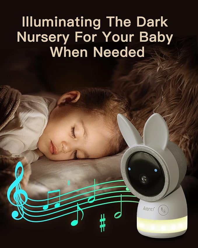 ARENTI Baby Monitor 2 Cameras, 2K Video Baby Camera with 5-Inch Upgraded Wireless Display, Super Night Vision, Lullabies, Cry & Motion Detection, Temp & Humidity Sensor, Two Way Audio-CubbioJoy