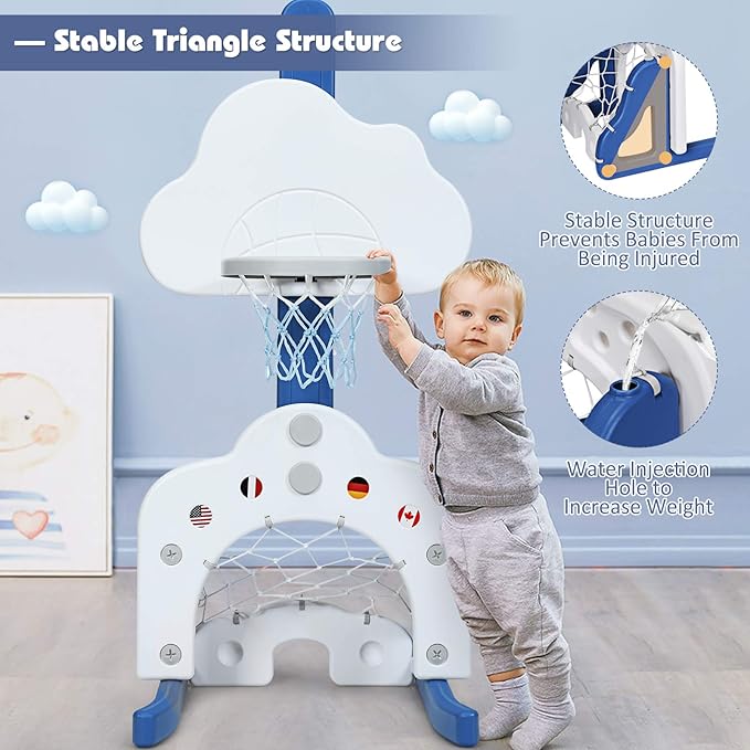 Costzon Kids Basketball Hoop, Toddler Sports Activity Center w/ 5 Adjustable Height Levels, Basketball Soccer Golf Game Set, Indoor Outdoor Basketball Hoop Set Gift for Baby Infant-CubbioJoy