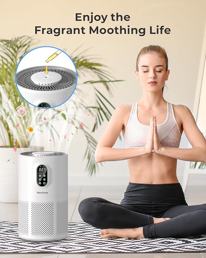 Air Purifiers for Home Large Room up to 1650 ft², WESTHEY H13 True HEPA Air Purifier for Bedroom with Night Light, Air Quality Monitor, Fragrance Sponge, Air Cleaner for Wildfire Smoke Dander Dust-CubbioJoy