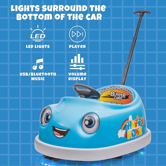 12V Dual Battery Electric Ride on Kids Bumper Car w/Remote Control,360 Degree Spin,Push Rod Rocker Horse Function,3-Speeds Babies & Toddlers Bumping Car Ride on Toy Gift for 1-4 Years Children (Blue)-CubbioJoy