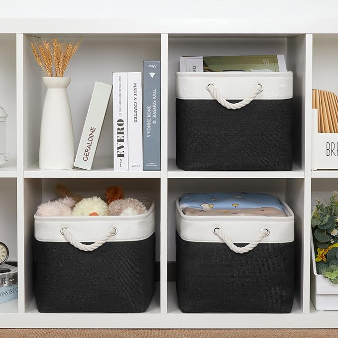 Bidtakay Black Storage Baskets for Shelves [3-pack] Collapsible Organizer Baskets for Laundry Storage 15 X 11 X 9.5 Inches Dog Toy Bins Fabric Storage Bins for Bedroom Home Storage-CubbioJoy