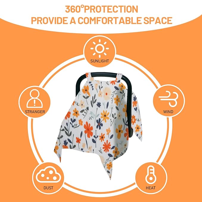 80S Muslin Car Seat Cover for Babies - Soft & Breathable Infant Carrier Canopy, Lightweight Sunshade for Summer, Universal Fit for Baby Boys & Girls-CubbioJoy