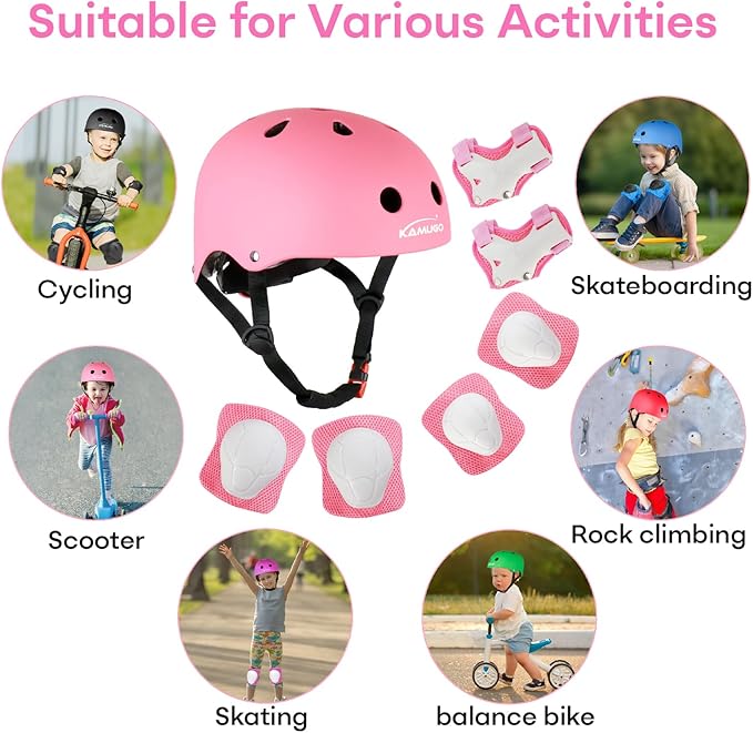KAMUGO Kids Bike Helmet, Toddler Helmet for Ages 2-8 Boys Girls with Sports Protective Gear Set Knee Elbow Wrist Pads for Skateboard Cycling Scooter Rollerblading-CubbioJoy