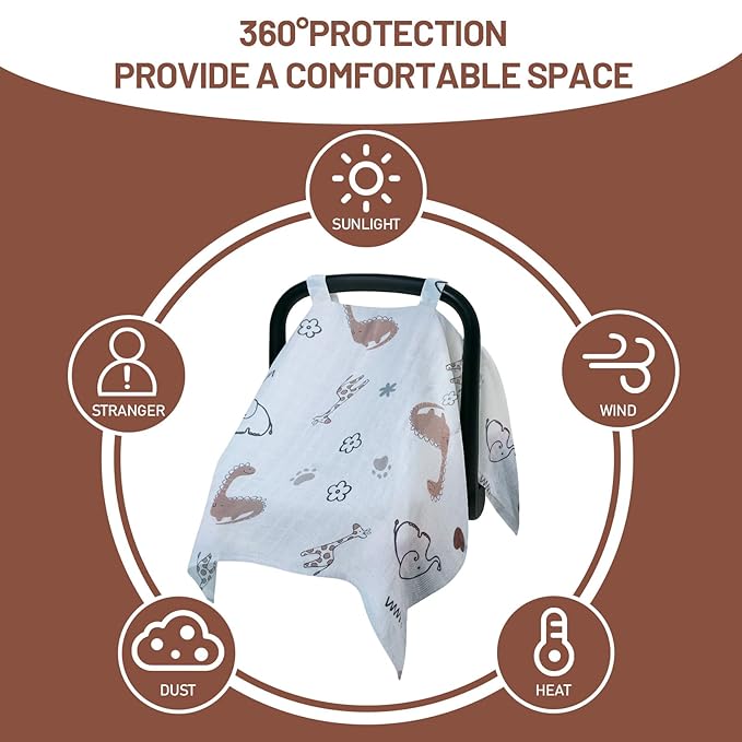 80S Muslin Car Seat Cover for Babies - Soft & Breathable Infant Carrier Canopy, Lightweight Sunshade for Summer, Universal Fit for Baby Boys & Girls-CubbioJoy