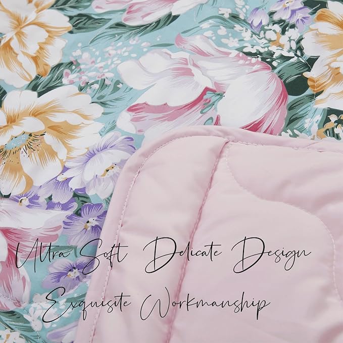 Brandream Crib Bedding Sets for Girls Garden Floral Nursery Set 3-Piece | Ruffled Baby Comforter, Crib Sheet and Tulle Lace Crib Bed Skirt, Green White-CubbioJoy