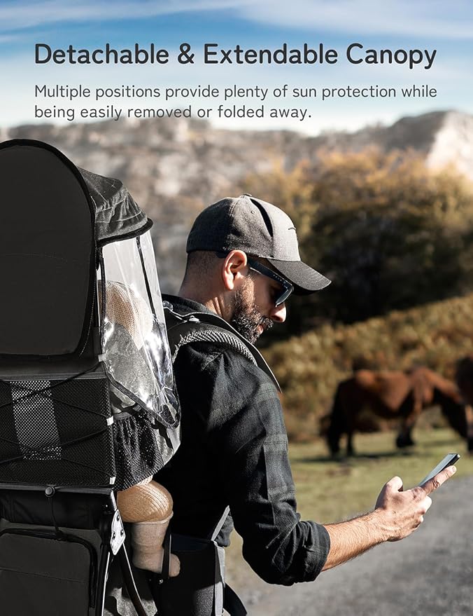 besrey Baby Backpack Carrier, Toddler Hiking Backpack with Safety 3-Height Seat, Adjustable Straps&Waist Belt, Foldable Frame Lightweight Large Capacity Child Carrier for Hiking (Black)-CubbioJoy