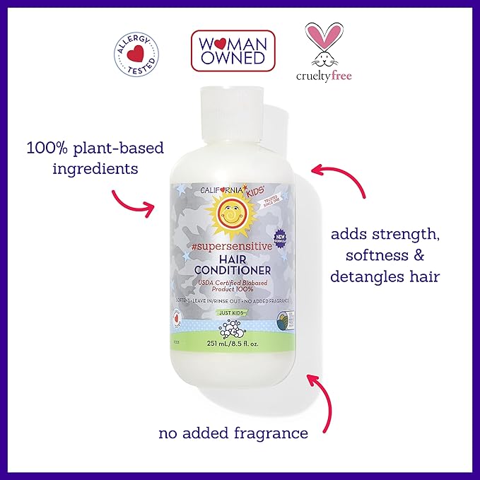 California Kids Conditioner | Super Sensitive | Unscented | 100% Plant-Based | Rinse-out or Leave in Conditioner | Moisturizing | 251 ml / 8.5 oz-CubbioJoy