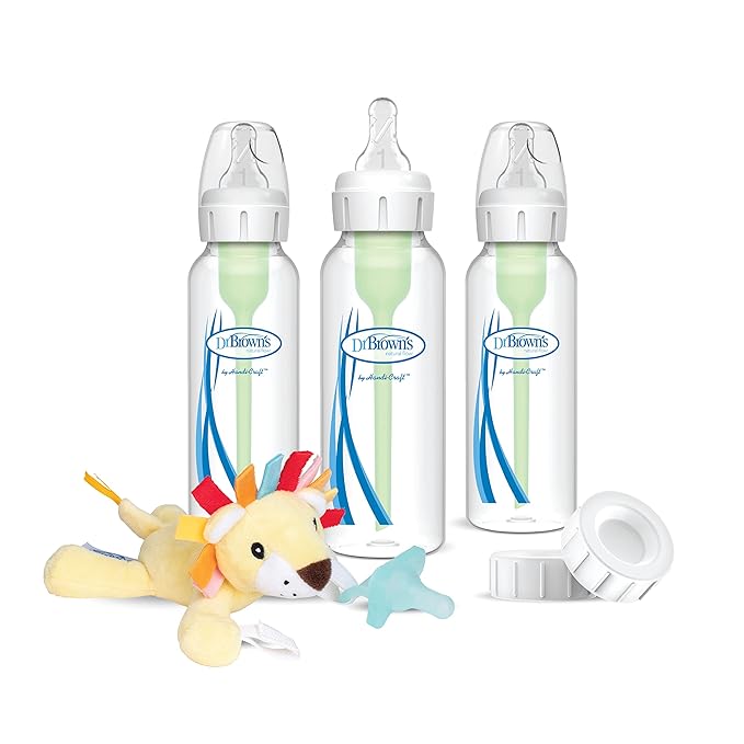 Dr. Brown's Natural Flow® Anti-Colic Options+™ Narrow 8oz/250mL Baby Bottle + Lovey Gift Set with Level 1 Slow Flow Nipples-CubbioJoy