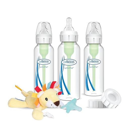 Dr. Brown's Natural Flow® Anti-Colic Options+™ Narrow 8oz/250mL Baby Bottle + Lovey Gift Set with Level 1 Slow Flow Nipples-CubbioJoy