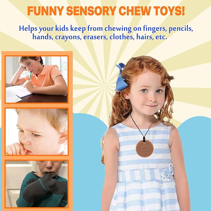Chew Necklaces for Sensory Kids, Sensory Chewy Toys for Boys with Autism, ADHD, SPD, Chewing, Silicone Chewing Necklace Reduce Adult Anxiety Fidgeting-CubbioJoy
