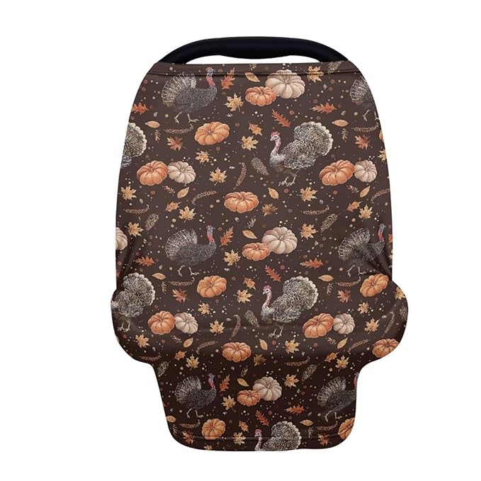 Binienty Hanksgiving Turkey Pumpkin Stretch Car Seat Covers for Babies Infants, Breathable Stretch Baby Stroller Cover Canopies Thankful Car Seat Cover-CubbioJoy