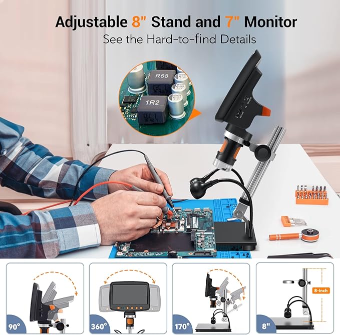 Digital Microscope with 7" LCD Screen,1500X Magnification Soldering Microscope with HDMI,Coin Microscope with 12MP Image Sensor,Windows/Mac/TV Compatible（32GB Card）-CubbioJoy