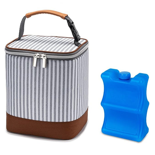 Breast Milk Cooler Bag with Ice Pack Fits 4 Baby Bottles Up to 9 Ounce, Baby Bottle Bag Great for Nursing Mom Daycare, Strap-CubbioJoy