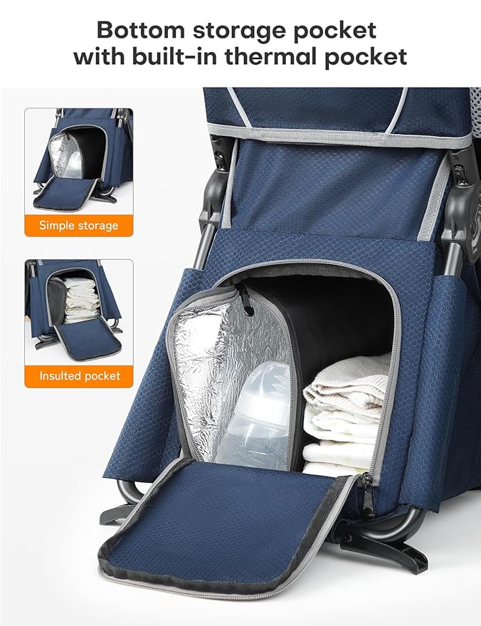 besrey Baby Backpack Carrier, Toddler Hiking Backpack with Safety 3-Height Seat, Adjustable Straps&Waist Belt, Foldable Frame Lightweight Large Capacity Child Carrier for Hiking (Blue/Grey)-CubbioJoy