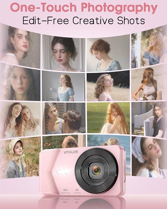 Digital Camera, Autofocus 48MP 4K Camera for Photography with 32GB Card, Portable Compact Point and Shoot Digital Camera for Teens Adult Beginner Kids with Metal Shell, 2000 mAh Battery-CubbioJoy