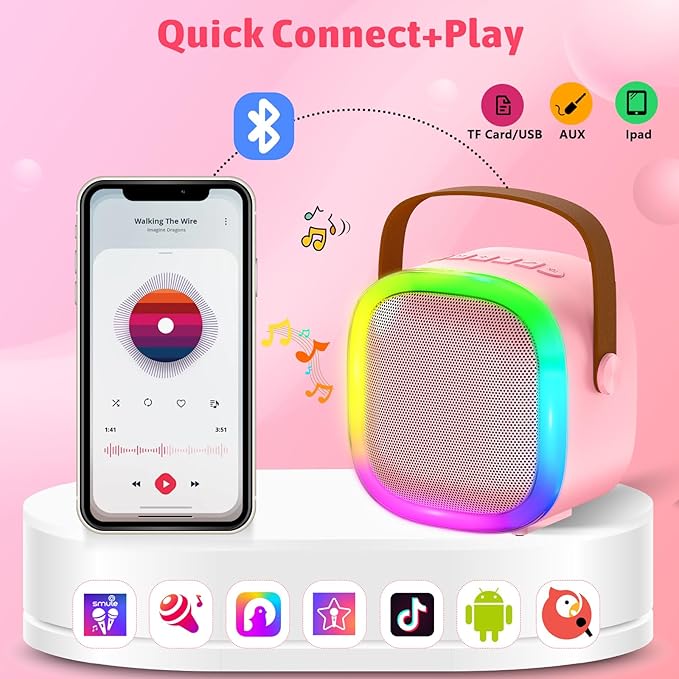 Karaoke Machine for Kids Adults, Portable Bluetooth Speaker with Wireless Microphone and LED Lights, Kids Toys Birthday Gifts for Girls and Boys Ages 4, 5, 6, 7, 8,9,10,11,12+ Years, Home Party-CubbioJoy