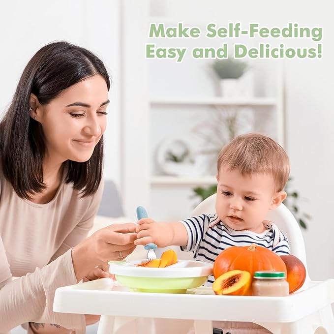 DRKIO 8 Pieces Toddler Forks Set - Baby Forks with Silicone Handle Children safe 18/8 Stainless Steel Toddler Utensils Set for Self Feeding Kids Silverware Anti-Choke Design Food Grade Dishwasher Safe-CubbioJoy