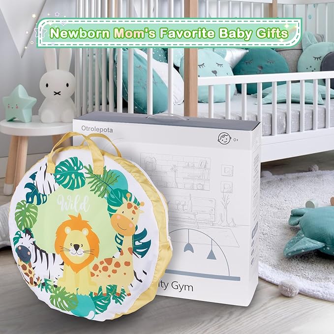 Baby Play Mat, 4-in-1 Baby Play Gym Tummy Time Mat with Ball Pit and 5 Detachable Toys for Newborn to Develop Sensory Exploration and Motor Skill 0-6-12 Months-CubbioJoy