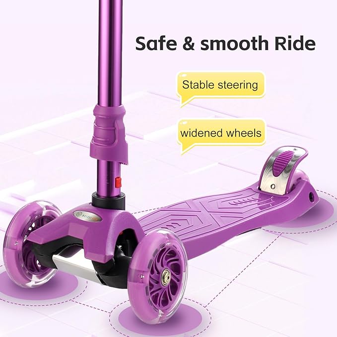 3 Wheel Scooter for Kids Ages 6-12,Kids Scooter with Light Up Wheels, Sturdy Deck Design, and 4 Height Adjustable Suitable for Kid Ages 3-12-CubbioJoy