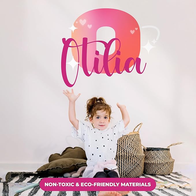 CRYPTONITE Custom Stickers Name & Initial for Pink Room Decor I Heart Wall Decal for Girl Bedroom Decor I Personalized Wall Decal for Little Girl Room Decor I Multiple Size Options (F. Hearts)-CubbioJoy