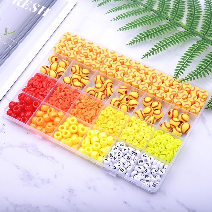 1600PCS Softball Sports Ball Polymer Clay Beads Charms for Friendship Bracelets Making Kit Cute Fun Beads DIY Arts Crafts Birthday Gifts for Kids Girls Softball Bead-CubbioJoy