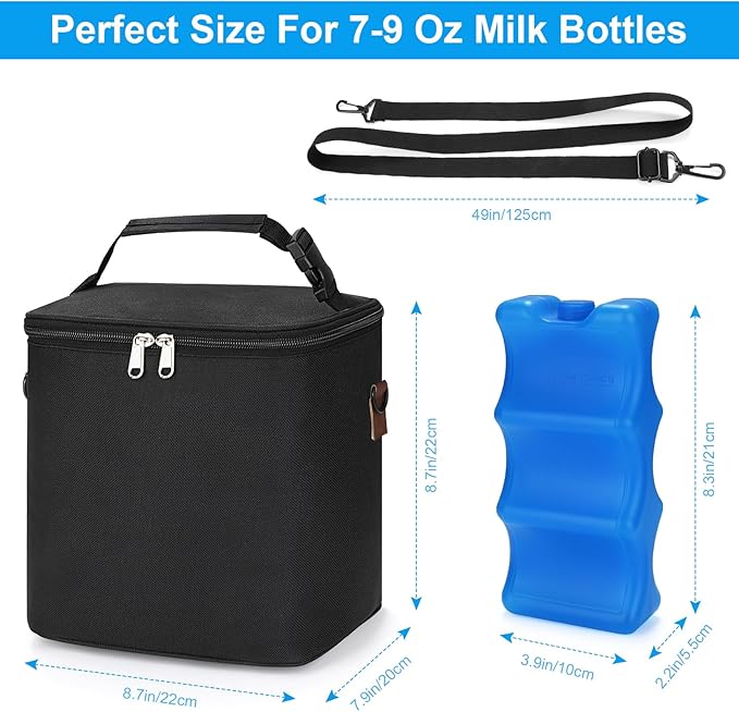 Accmor Breastmilk Cooler Bag with Ice Pack, Baby Bottle Cooler Bags, Insulated Bottle Cooler Tote Bags On The Go, Fits 6 Large 9oz Bottles, for Nursing Mom Daycare Travel, Black-CubbioJoy