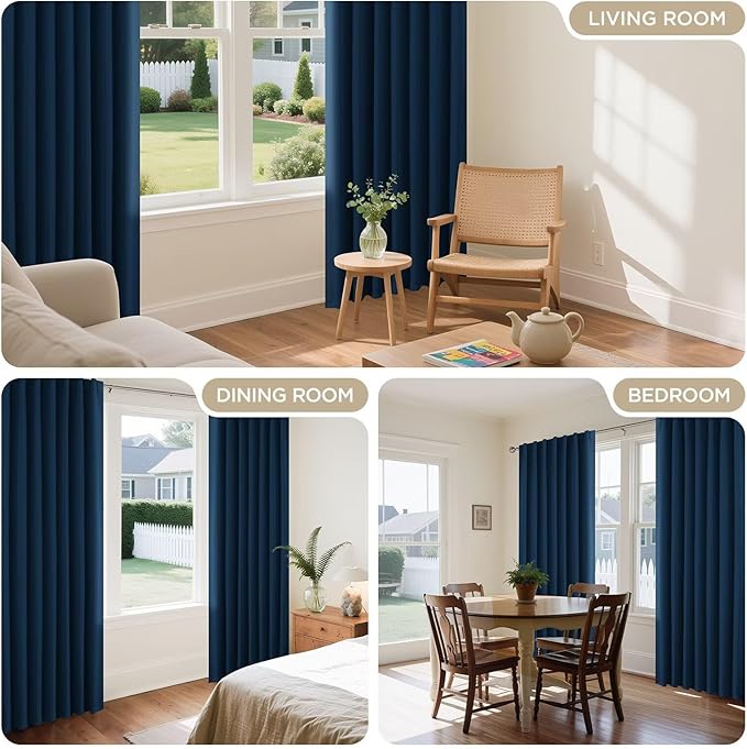 Joydeco 72 Inch Blackout Curtains for Bedroom, Thermal Insulated Black Out Curtains 2 Panels Set, Room Darkening Drapes for Living Room Window Rod Pocket Back Tab (W37 x L72 Inch, Navy Blue)-CubbioJoy